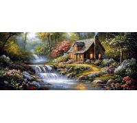 5D DIY Diamond Painting Kit Completo, El arroyo de la cabaña Pintura de Diamante, DIY Cristal Pintura de Diamante para Adultos, Diamond Painting Adultos, Decoración de Pared Hogar 70x140cm h-910