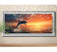 5D DIY Kit Pintura Diamante Anochecer,Delfín, Diamantes Cristal Punto de Cruz para Decoración Hogar, Diamond Painting Kit Completo, Puzzle Diamantes Manualidades para Adultos (70x140cm) 58Y-3775