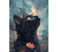 5D DIY Pintura de Diamante, Gato Negro Diamond Painting Kit Completo, Bordado de Diamantes Cristal Flor Cuadros de Diamantes por Números para Niños Adultos, Decoración Pared del Hogar, Regalo 30x40cm