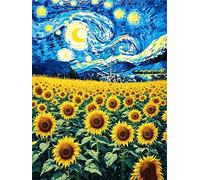 5D DIY Pintura de Diamante para Adultos Van Gogh Girasol Diamond Painting Kit Completo, Pintura Diamante Bordado Kit Cristal Cuadros Diamantes Pintar con Numeros para Decoración de Pared 50x70cm k-95