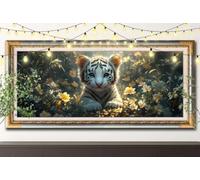 5D DIY Pintura de Diamante Tigre Blanco,Kit Completo de Diamond Painting para Adultos,Paisaje Arte de Diamante con Taladro Completo,Bordado de Diamantes para Decoración del Hogar 100x250cm 61F-7575