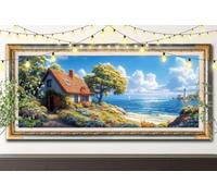 5D DIY Pintura de Diamante Veleros,Kit Completo de Diamond Painting para Adultos y Niños,CabañAs Arte de Diamante con Taladro Completo,Bordado de Diamantes para Decoración del Hogar 30x60cm 61F-8762