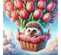 5D Erizo Tulipán Diamond Painting Kit Completo,diamond painting Art kit para Adultos,DIY Round Cristal Pintura de Diamante Bordado Punto de Cruz Manualidades Hogar para Decoración Hogar 40x40cm