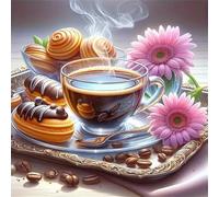 5D Flower Coffee Bread Diamond Art Painting Kits for Adults,Delicious Foods Diamond Painting for Beginner,DIY Full Cross Stitch Embroidery Art Pictures Home Wall Decor Gift Round Drill,35x35 cm