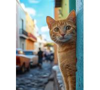 5D Gato Diamond Painting Adultos, Calle Pintura de Diamante Kit Completo, Diamond Painting Adultos Manualidades, DIY Pintura De Diamante Para Kit, Para Decoración De Pared Del Hogar 60x80cm -2406