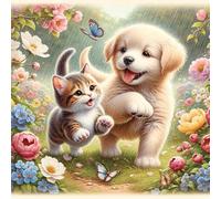 5D Gato Perro de la Lluvia Diamond Painting Kit Completo,diamond painting Art kit para Adultos,DIY Round Cristal Pintura de Diamante Bordado Punto de Cruz Manualidades Hogar para Decor Hogar 70x70cm