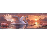 5D Grande Diamond Painting 90 x 270 cm, DIY Manualidades Adultos Pintura de Diamantes, Diamond Art Cuadros, Punto Cruz Bordado Cristal, Estrás, Manualidades para Decoración, Lotus Cisne TU0N-326