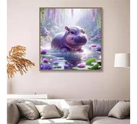 5D Hipopótamo de estanque Diamond Painting Kit Completo,diamond painting Art kit para Adultos,DIY Square Cristal Pintura de Diamante Bordado Punto de Cruz Manualidades para Decor Hogar 60x60cm