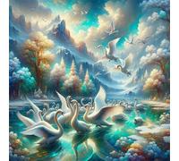 5D Lago de los Cisnes Diamond Painting Kit Completo,diamond painting Art kit para Adultos,DIY Round Cristal Pintura de Diamante Bordado Punto de Cruz Manualidades Hogar para Decoración Hogar 40x40cm