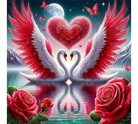5D Love Heart Swan Diamond Art Painting Kits for Adults,Red Flowers Animals Diamond Painting for Beginner,DIY Full Cross Stitch Embroidery Art Pictures Home Wall Decor Gift Round Drill,35x35 cm