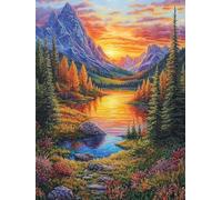 5D Montañas del atardecer Diamond Painting, Diamond Painting Kit Completo, Diamond Art Kit Manualidades Adultos DIY Cristal Pintura De Diamante Para, Para Decor De Pared Del Hogar 60x80 cm Z-918