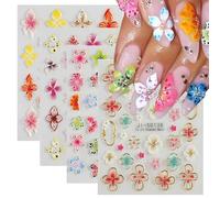 5d-Nagelaufkleber Mit GepräGten Blumen, Tropische Hibiskus- Und Lilien-Nagelaufkleber FüR Nagelkunst Im Sommer Und FrüHling, Inklusive 4 Pcs FüR Frauen Und MäDchen