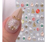 5D Nail Art Stickers, Decoración Uñas Navidad, Pegatinas Uñas Navidad, Pegatinas 3d Nail Art, Lindos Accesorios para Decoración de Unas Navideñas de Invierno(F)
