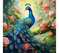 5D Pavo real de la jungla Diamond Painting Kit Completo,diamond painting Art kit para Adultos,DIY Square Cristal Pintura de Diamante Bordado Punto de Cruz Manualidades para Decor Hogar 80x80cm