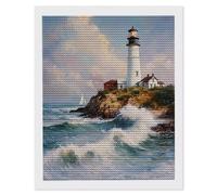 5D Pintura Diamante Kit, DIY Diamond Painting Kits for Adultos, Kit Pintura Diamante Olas faros, Redondo Diamantes, DIY Painting by Numbers Diamond Art Kits, para Decoración de Hogar 50x70cm O-294