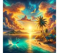 5D Sol Mar Hermoso Diamond Painting Kit Completo,diamond painting Art kit para Adultos,DIY Square Cristal Pintura de Diamante Bordado Punto de Cruz Manualidades Hogar para Decoración Hogar 100x100cm