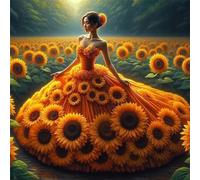 5D Sunflower Skirt Girl Diamond Art Painting Kits for Adults,Flower Scenery Diamond Painting for Beginner,DIY Full Cross Stitch Embroidery Art Pictures Home Wall Decor Gift Square Drill,105x105 cm