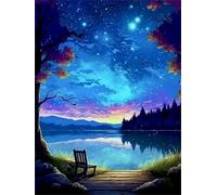 5D Vue nocturne du lac Diamond Painting Kit Completo,Diamond Art Kit para Adultos Niños,DIY Square Drill Rhinestones Bordado Punto Pintura de Cruz Diamantes Manualidades para Decoración Hogar 20x30cm