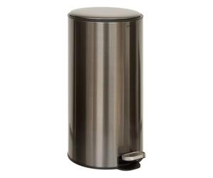 5five - Contenedor Delta redondo de acero inoxidable gris de 30 l con cierre suave, funcionamiento silencioso, filtro de olores, fácil limpieza, cubeta extraíble, apertura de 90° y asa trasera