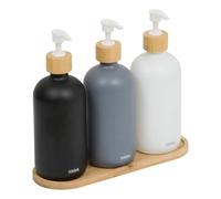 5five - Juego de 3 dosificadores de jabón de 500 ml con Bandeja de bambú