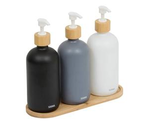 5five - Juego de 3 dosificadores de jabón de 500 ml con Bandeja de bambú