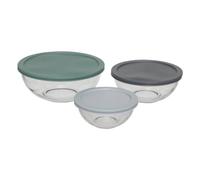 5five - Juego de 3 recipientes de almacenamiento - Vidrio de borosilicato - Capacidades: 2 L, 1 L y 0,40 L - Forma redonda - Apilables - Ahorran espacio - Con tapa