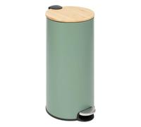 5five - Papelera con pedal de color moderno - Verde - 30 L - Tapa de bambú, cubo extraíble, cierre suave - Para el hogar y la oficina