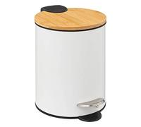 5Five - Papelera de baño - Blanco - Color Moderno - Tapa de bambú - Cubo extraíble y asa Trasera