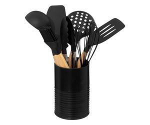 5five - tarro metálico negro para utensilios con 7 accesorios