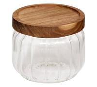 5Five - Tarro transparente de acacia y vidrio de borosilicato - 9,6 x 9,6 x 7,7 cm - Almacenamiento de alimentos, accesorio de cocina
