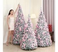 5ft Pencil Christmas Tree, Artificial Slim Xmas Tree with LED Lights Metal Stand, For Home Office Indoor Holiday Decor Pink árbol de Navidad(No Light,180cm)