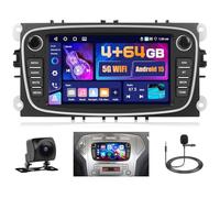 5G WiFi 4+64G Android Radio de Coche para Ford Focus S-MAX Mondeo Galaxy C-MAX Kuga Inalámbrico Carplay, 7 Pulgadas Pantalla Táctil Autoradio Bluetooth Android Auto GPS FM/RDS Cámara Trasera