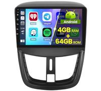 5G WiFi 4+64G Android Radio de Coche para Peugeot 207 2006-2015 Inalámbrico Carplay, 9 Pulgadas IPS Pantalla Táctil Autoradio Bluetooth Android Auto GPS FM/RDS Cámara Trasera