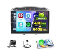 5G WiFi 4+64G Android Radio de Coche para Peugeot 308/408 2007-2015 Inalámbrico Carplay, 9 Pulgadas IPS Pantalla Táctil Autoradio Bluetooth Android Auto GPS FM/RDS Cámara Trasera