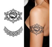 5hojas Pegatinas De Tatuaje Semipermanentes Con Diseño De Encaje De Loto, Resistentes Al Agua Y De Larga Duración, Con Diseños Realistas Para Manos Y Brazos De Mujer.