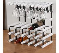 5JJJLOOOPP Estante de vino con soporte para tazas, estante independiente de madera, cocina, comedor, oficina, esquina de bar, gabinete de vino 6-15 (color: /natural A) (/blanco B)