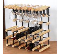 5JJJLOOOPP Estante de vino con soporte para tazas, estante independiente de madera, cocina, comedor, oficina, esquina de bar, gabinete de vino 6-15 (color: /natural A) (/natural B)