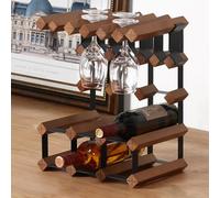 5JJJLOOOPP Estante de vino con soporte para tazas, estante independiente de madera, cocina, comedor, oficina, esquina de bar, gabinete de vino 6-15 (color: /natural A) (/marrón A)