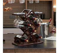 5JJJLOOOPP Estante de vino plegable de madera para almacenamiento de vino, encimera, mesa, cocina, hogar, decoración de habitación, bar, pub, piso, 6 botellas de cocina, color natural/marrón)