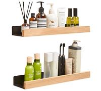 5JJJLOOOPP Juego de 2 estantes abiertos/estantes de pared flotantes de madera rústica para almacenamiento, montaje en pared de dormitorio, baño y cocina (color: blanco- 9 pulgadas) (negro 12 pulgadas)