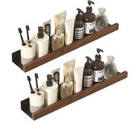 5JJJLOOOPP Juego de 2 estantes abiertos/estantes de pared flotantes de madera rústica para almacenamiento, montaje en pared de dormitorio, baño y cocina (color: blanco- 9 pulgadas) (marrón 16