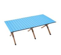 5JJJLOOOPP Mesa de camping rectangular con bolsa de transporte de altura ajustable, mesa portátil al aire libre, camping, picnic, playa, mesa enrollable de aluminio para 4-6 personas (color: rosa/azul