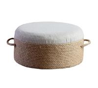5JJJLOOOPP Reposapiés redondo tejido a mano, telas tejidas naturales, asiento decorado para el hogar para sala de estar, asiento de dormitorio, reposapiés agrupado (color: marrón, tamaño: C) (beige A)