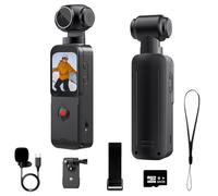 5K Bodycam - Cámara Vlog con micrófono externo, objetivo giratorio de 270°, estabilización de imagen de hielo, control de aplicación WiFi, clip y correa, incluye tarjeta de 64 GB para deportes, viajes