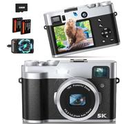 5K Cámara Digital con Lente Doble 48MP Cámara de Fotos con Visor Óptico Autofocus Flash Cámara Selfies Cámara Digital Compacta con 32G Tarjeta y Cargador Vlogging Cámara Digitale para TikTok