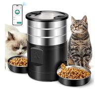 5L Comedero Gato Automatico 2 Tazones para Gatos Perros, 2.4G WiFi Acero Inoxidable Diseño Antiobstrucción Temporizador 24h 10 Comidas por Día 1-40 Porciones, Dispensador Automatico Perro Gato