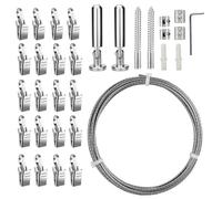 5M Cable Cortina Acero Inoxidable con 20 Clips Metal, Juego Barra Alambre Pared, Cuerda Tendedero Interior Exterior, Cables Foto Colgar para Exhibición Arte, Cortinas Ducha, Ropa, Decorativa Festival