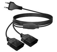 5M Cable de Extensión de Alimentación, Cable de Extensión 2 en 1 Europea a Enchufe Doble Europeo de Tipo C, 0,75 mm² Máx. 2.5A/250V para Lámpara de Proyector de Monitor de Computadora TV PC, Negro