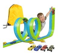 5M - Juego de pista de carreras de coches flexible con 2 bucles, pista de carreras 2 en 1 con coches y bolsa de transporte, gravedad y tirón trasero, juguete para niños a partir de 3, 4, 5, 6 años