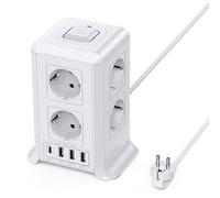 5M Torre Regletas Enchufes, 8 Tomas de AC y 4 USB Enchufe Multiple, 2500W/10A,Regleta Enchufes Proteccion Sobretension, Regreltas Vertical con Interruptor para,Casa, Mesa, Oficia, Blanco